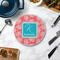 Coral & Teal Round Stone Trivet - In Context View