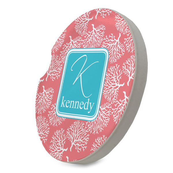 Coral & Teal Sandstone Car Coaster - STANDING ANGLE