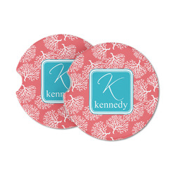 Coral & Teal Sandstone Car Coasters - Set of 2 (Personalized)
