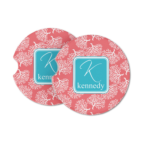 Custom Coral & Teal Sandstone Car Coasters - Set of 2 (Personalized)