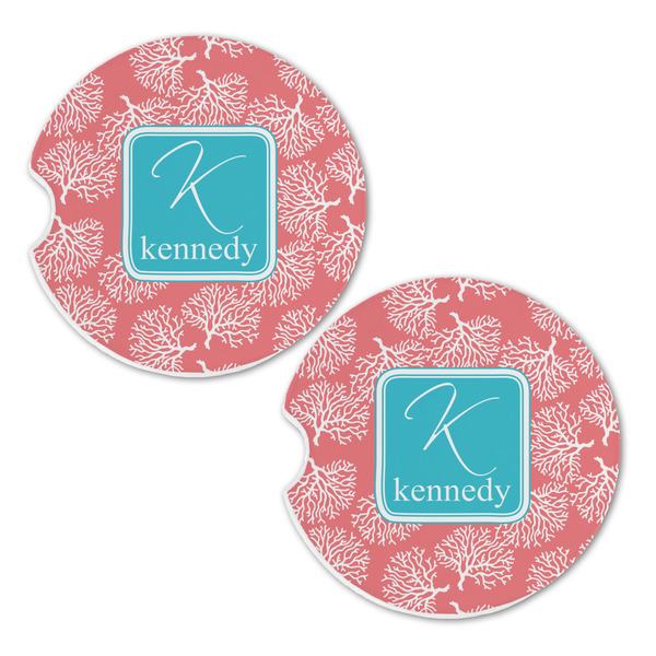 Coral & Teal Sandstone Car Coasters - Set of 2