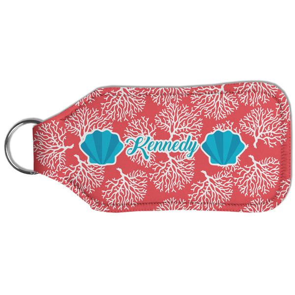Coral & Teal Sanitizer Holder Keychain - Large (Back)