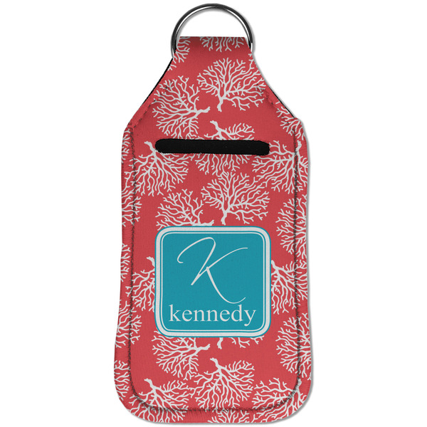 Coral & Teal Sanitizer Holder Keychain - Large (Front)