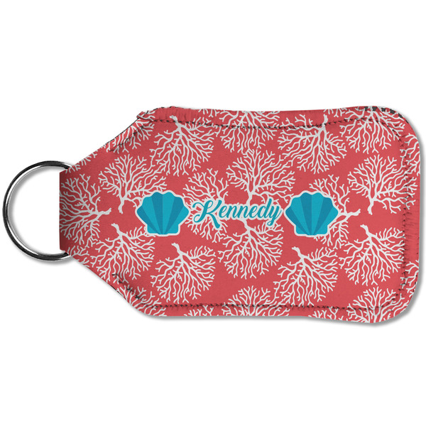 Coral & Teal Sanitizer Holder Keychain - Small (Back)