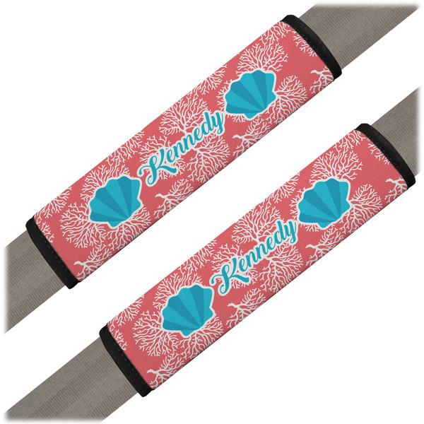 Custom Coral & Teal Seat Belt Covers (Set of 2) (Personalized)