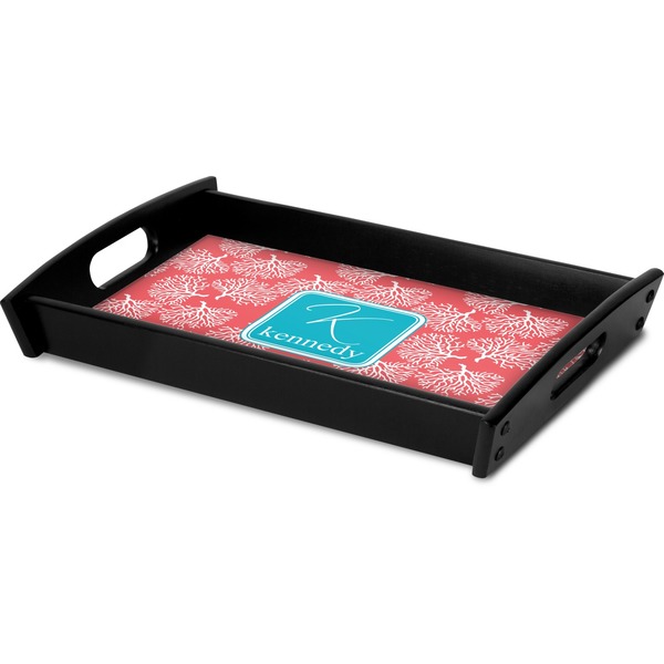 Coral & Teal Serving Tray Black - Corner