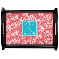 Coral & Teal Black Wooden Tray - Large (Personalized)