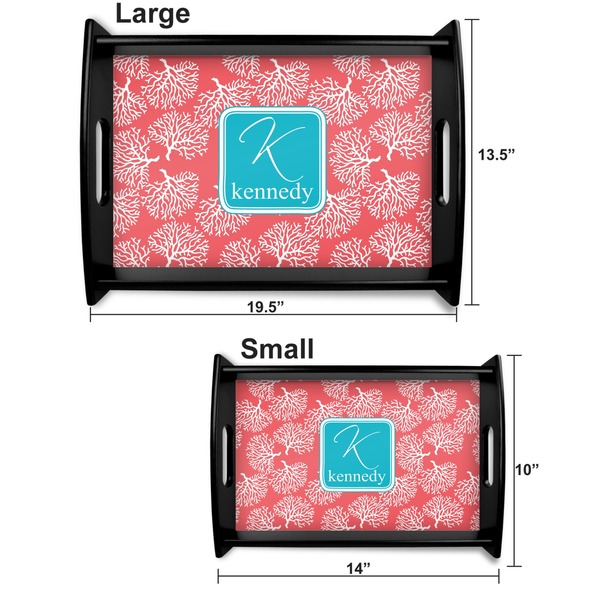 Coral & Teal Serving Tray Black Sizes