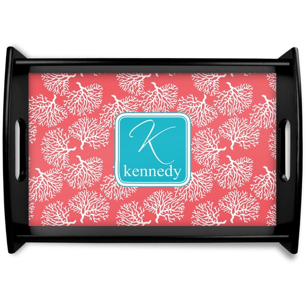 Custom Coral & Teal Black Wooden Tray - Small (Personalized)