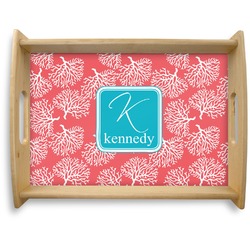 Coral & Teal Natural Wooden Tray - Large (Personalized)