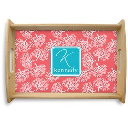 Coral & Teal Natural Wooden Tray - Small (Personalized)