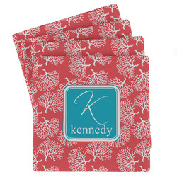 Coral & Teal Absorbent Stone Coasters - Set of 4 (Personalized)