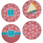Coral & Teal Set of 4 Glass Appetizer / Dessert Plate 8" (Personalized)