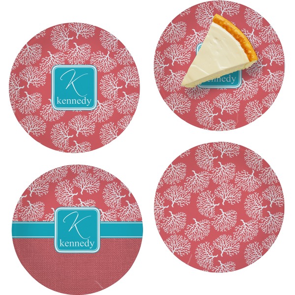 Custom Coral & Teal Set of 4 Glass Appetizer / Dessert Plate 8" (Personalized)