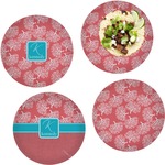 Coral & Teal Set of 4 Glass Lunch / Dinner Plate 10" (Personalized)