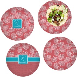 Coral & Teal Set of 4 Glass Lunch / Dinner Plate 10" (Personalized)