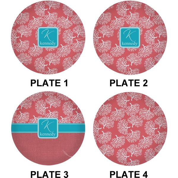 Coral & Teal Set of Lunch / Dinner Plates (Approval)