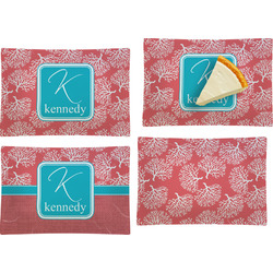 Coral & Teal Set of 4 Glass Rectangular Appetizer / Dessert Plate (Personalized)