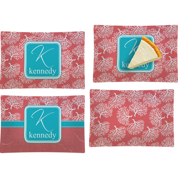 Coral & Teal Set of Rectangular Appetizer / Dessert Plates