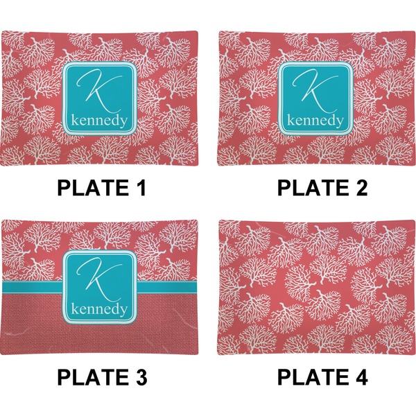 Coral & Teal Set of Rectangular Appetizer / Dessert Plates (Approval)