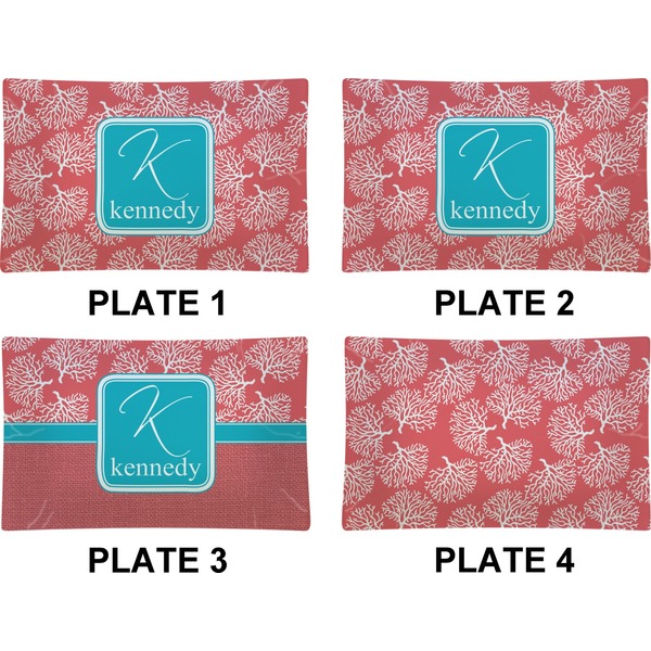 Coral & Teal Set of Rectangular Dinner Plates (Approval)
