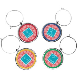 Coral & Teal Wine Charms (Set of 4) (Personalized)