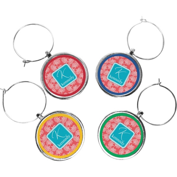 Custom Coral & Teal Wine Charms (Set of 4) (Personalized)