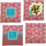 Coral & Teal Set of 4 Glass Square Lunch / Dinner Plate 9.5" (Personalized)