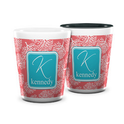 Coral & Teal Ceramic Shot Glass - 1.5 oz (Personalized)
