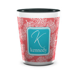 Coral & Teal Ceramic Shot Glass - 1.5 oz - Two Tone - Single (Personalized)