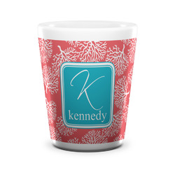 Coral & Teal Ceramic Shot Glass - 1.5 oz - White - Set of 4 (Personalized)