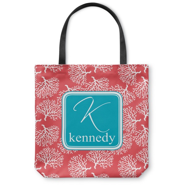 Custom Coral & Teal Canvas Tote Bag - Large - 18"x18" (Personalized)