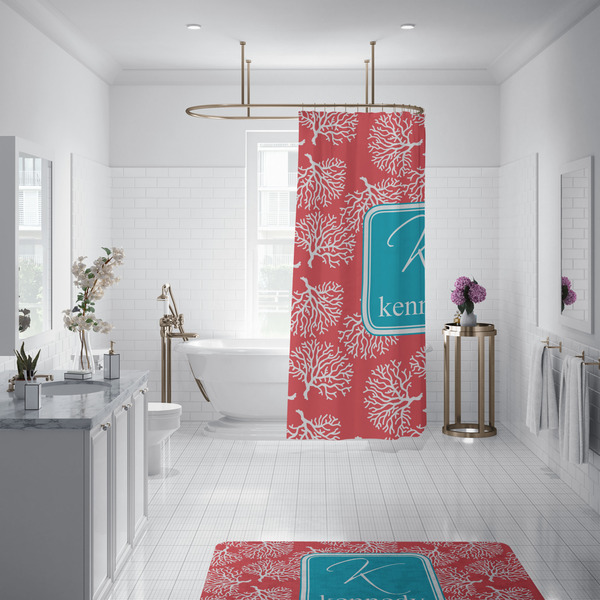 Coral & Teal Shower Curtain - Custom Size