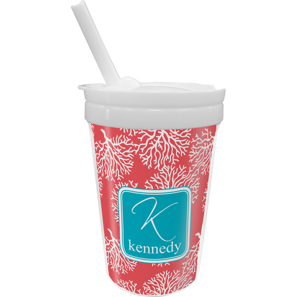 Custom Coral & Teal Sippy Cup with Straw (Personalized)