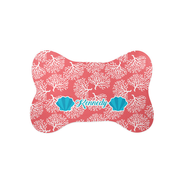 Custom Coral & Teal Bone Shaped Dog Food Mat (Small) (Personalized)