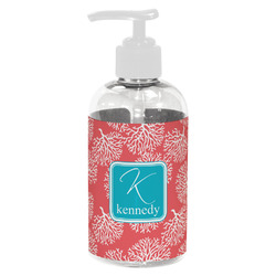 Coral & Teal Plastic Soap / Lotion Dispenser (8 oz - Small - White) (Personalized)