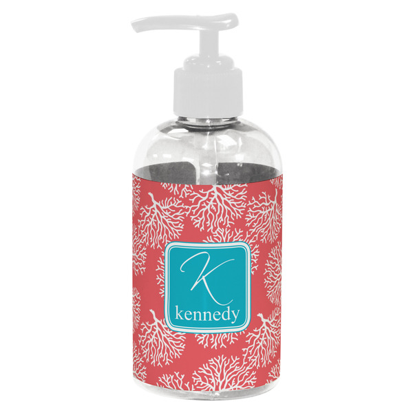 Custom Coral & Teal Plastic Soap / Lotion Dispenser (8 oz - Small - White) (Personalized)