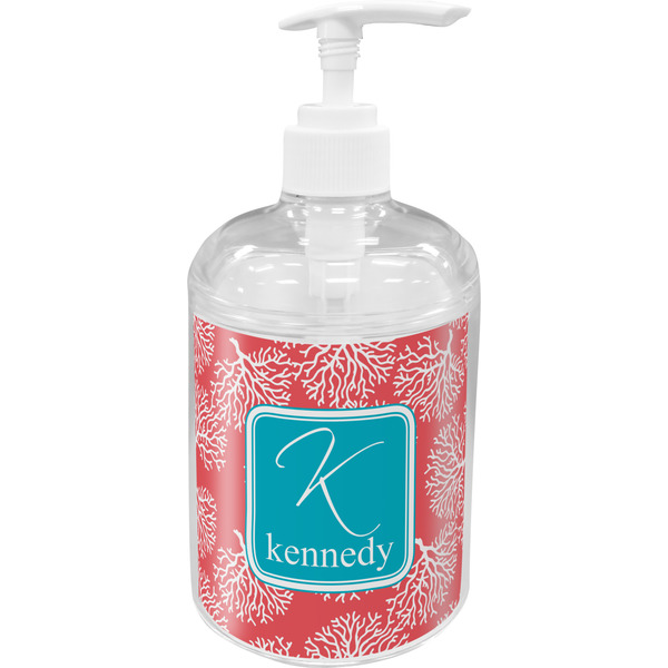 Custom Coral & Teal Acrylic Soap & Lotion Bottle (Personalized)