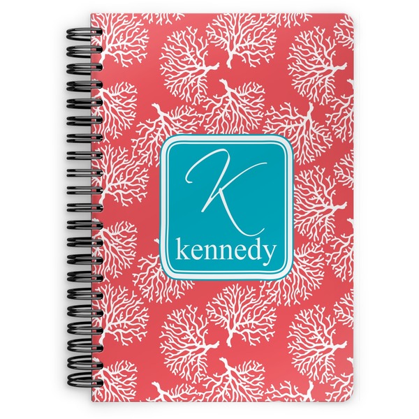 Custom Coral & Teal Spiral Notebook - 7x10 w/ Name and Initial