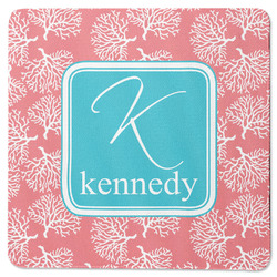 Coral & Teal Square Rubber Backed Coaster (Personalized)