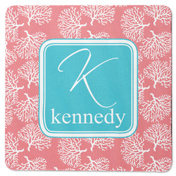 Coral & Teal Square Rubber Backed Coaster (Personalized)