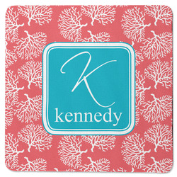 Coral & Teal Square Rubber Backed Coaster (Personalized)
