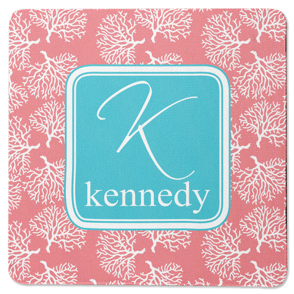 Custom Coral & Teal Square Rubber Backed Coaster (Personalized)