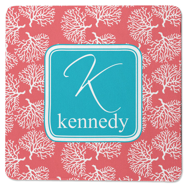 Coral & Teal Square Coaster Rubber Back - Single