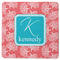 Coral & Teal Square Rubber Backed Coaster (Personalized)