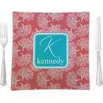 Coral & Teal Glass Square Lunch / Dinner Plate 9.5" (Personalized)
