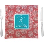 Coral & Teal 9.5" Glass Square Lunch / Dinner Plate- Single or Set of 4 (Personalized)
