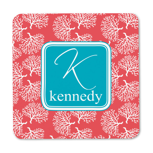 Coral & Teal Square Fridge Magnet - FRONT