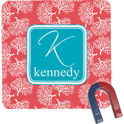 Coral & Teal Square Fridge Magnet (Personalized)