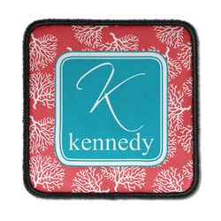Coral & Teal Iron On Square Patch w/ Name and Initial